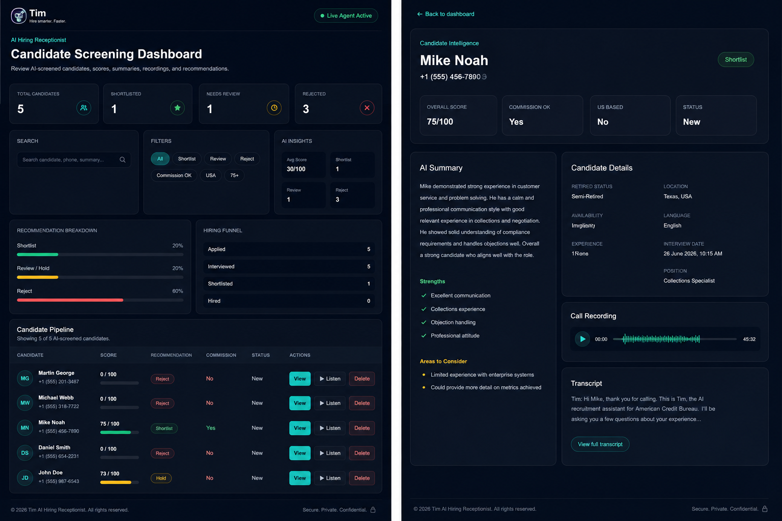 Tim recruiter dashboard preview